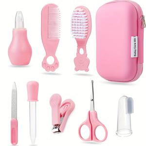 TEMU 9피스 휴대용 헬스케어 키트 - 포터블 케이스 포함, 수유 드로퍼, 코 클리너, 손톱깎이, 빗, 브러쉬 등 다재다능한 건강 관리 세트, 샤워 및 여행 선물에 완벽, 일상적인 개인 케어 액세서리로 이상적|손톱깎이