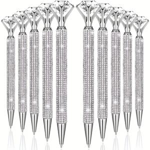 TEMU 10개 대형 반짝이 펜, 메탈 글리터 볼펜 블랙 잉크 리트랙터블 귀여운 웨딩 브라이덜 샤워 선물 오피스 용품 생일 선물 (실버)