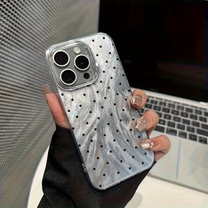 TEMU 심플한 디자인 블랙 폴카 도트 깃털 실크 아이폰 16프로맥스/15플러스/14/13미니/12/11/8/XS맥스/XR/16e 케이스, 고급스럽고 패셔너블한 트렌디한 귀여운 캐릭터 폰케이스 - 완벽한 선물 추천