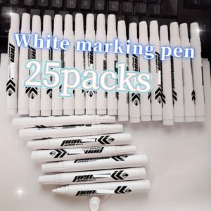 TEMU 25팩 방수 싱글 팁 마커 - 빠른 건조, 번짐 없는 흰색 잉크, 비독성 방수 드로잉 펜, 및 학생용 - 선 그리기, 캘리그래피, 문서 서명에 이상적, 오일 기반 잉크