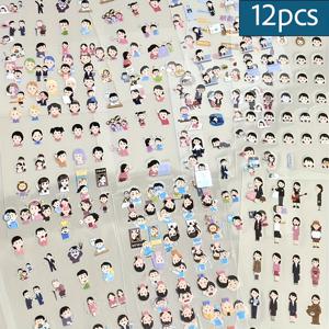 TEMU 12개 일본식 레트로 스티커 세트, 양면 투명 컷 필름 라벨 핸드라이팅 스타일 폰 케이스