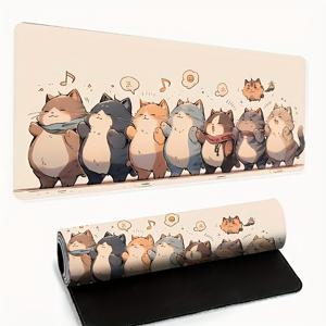 TEMU 큰 사이즈의 귀여운 고양이 패턴 마우스패드 - 미끄럼 방지 내구성 데스크 매트, 게이밍 및 오피스용 - 커플 선물로 완벽, 컴퓨터 액세서리,미적 작업 공간,장난스러운 패턴,고품질 원단,고무 백킹