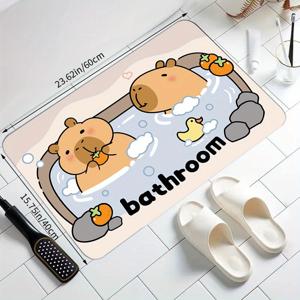 TEMU 1개 귀여운 카피바라 디자인 고급 욕실 미끄럼방지 매트, 0.47인치 두께, 욕실 장식용 러그, 샤워 매트,욕실 액세서리,귀여운 디자인,장식용 매트,두꺼운 패딩,세탁기 사용 가능,욕실 러그,장식용 러그,애완동물 애호가