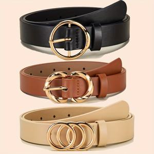 TEMU 여성용 벨트 세트, 다용도하고 패션적인 데일리 통근용으로 가장 적합한 선택입니다. 3개의 단색 벨트로 구성되어 있으며, 버클이 달려 있습니다. 청바지, 드레스 등 다양한 상황에서 사용할 수 있습니다. 허리에 세련된 터치를 추가하여 옷감의 질을 향상시키는 실용적인 액세서리입니다.