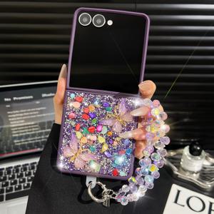 TEMU Z Flip 7/Z Flip 5/Z Flip 4/Z Flip 6/Z Flip 3 여성용 반짝이는 나비 패션 고급 폰 케이스 + 팔찌 - Z Flip 5/Z Flip 4 전용 합성 보석 디자인, Z Flip 7/Z Flip 6/Z Flip 5/Z Flip 4/Z Flip 3 호환|팔찌