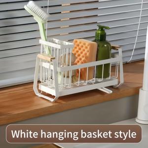 TEMU 1 새로운 주방 드레이너 랙, 스펀지 보관 선반, 브러시, 스펀지, 청소 용품 등을 위한 싱크 가장자리 정리대, 독립 배수판과 바구니 포함, 주방 액세서리 및 수납 솔루션