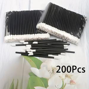 TEMU 200개 일회용 립 브러쉬 - 저자극성 나일론 브러쉬모, 완벽한 립스틱 & 글로스 발림을 위한 블랙 ABS 핸들, 전문가용 메이크업 도구 키트, 민감성 피부용 내구성 좋은 화장품 브러쉬 (라이트 베이지), 뷰티 액세서리, 립스틱 발림