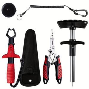 TEMU 6pcs 다기능 낚시 도구 세트 | 물고기 입 주머니 집게, 낚시 플라이어, 보관 가방, 바늘 제거기, 끊어짐 코드, 60인치 물고기 자, 바닷물 및 민물에 적합, 낚시 애호가를 위한 이상적인 선물, 휴대용, 스테인리스 스틸