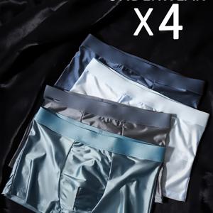 TEMU 4팩 남성용 아이스 슬리키 섬유 드로즈 - 초경량 통기성 중간 신축성 솔리드 반바지, 캐주얼 웨어, 편안한 디자인, 부드러운 원단, 4가지 색상 (네이비/라이트 블루/그레이/블루)