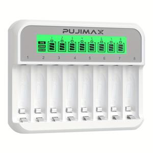 TEMU PUJIMAX 8 슬롯 1.2V 스마트 배터리 충전기 AAA/AA Ni-MH/Ni-Cd 충전식 배터리용 - USB-Powered, 컴팩트 디자인 디지털 디스플레이, 배터리 포함되지 않음, 휴대용 충전기, 세련된 충전기, 내구성 충전기