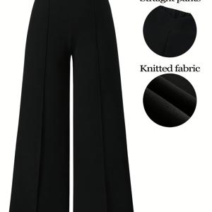 TEMU 플러스 사이즈, 플러스 사이즈 여성용 와이드 레그 트라우저 - 풀 레그 오프닝 레그 팬츠, 사계절용, 세탁기 사용 가능 & 주름 방지 - 우아하고 캐주얼한 착용 (사무실, 공식 행사) - 플러스 사이즈 의류에 맞춤 제작