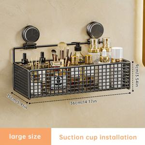 TEMU 1개 Musurjoy 대용량 메쉬 바스켓 후크, 흡착컵 쉬운 설치 드릴 없는 벽걸이 욕실 선반, 수건 바 포함, 현대적인 장식 예술 스타일 홈 및 호텔 욕실 장식, 벽걸이 수납|현대적인 장식 아이템|스테인리스 스틸 마감, 욕실 정리 및 수납, 선반|화장실선반