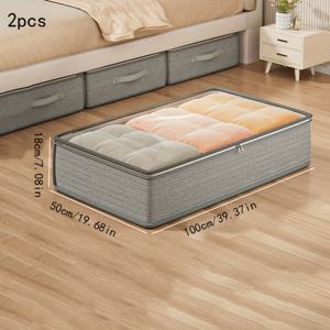 TEMU 손잡이 달린 대형 침대 밑 수납 상자 2개입 - 쌓을 수 있는 튼튼한 부직포 정리함, 침실용 공간 절약형 다기능 의류 & 침구 정리함, 시즌별 옷, 옷장 정리, 침대 밑 수납