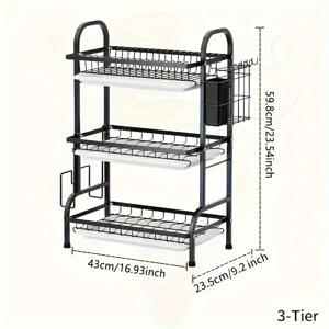 TEMU 2/3단 탄소강 주방 수납 랙 | Everlasting Flower 대용량 공간 절약형 식기 건조대 (배수 시스템 포함), 작은 주방에 적합, 가정 및 상업용으로 이상적, 녹 방지, 2가지 모델로 제공