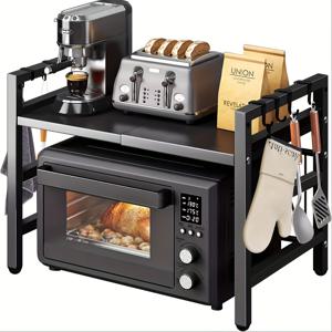 TEMU 대형 확장 가능한 금속 마이크로파 레크, 후크가 달린 - 토스트 오븐, 에어 프라이어, 전기 쌀 조리기 및 더 많은 것을 위한 수직 카운터 탑 조직자 - 쉬운 설치, 내구성 있는 금속 구조, 공간 절약 디자인, 주방 공간 절약, 현대 주방 액세서리, 튼튼한 구조|에어프라이어|밥솥