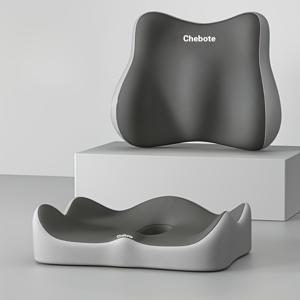 TEMU 인체공학적 사무용 의자 요추 지지 쿠션 - 이중 층 두꺼운 하부 등 & 엉덩이, 통기성 폴리에스터 원단, 책상 의자, 가정 및 사무실 사용에 적합, 인체공학적 좌석 쿠션, 결합형 시트 쿠션|책상|허리보호대|의자