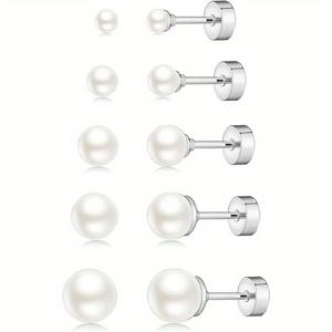 TEMU 2D 플랫 - 여성용 멀티홀 라운드 비즈 스터드 귀걸이 5쌍 세트, 4mm/5mm/6mm/7mm/8mm 골드 도금 고급 귀 클립, 가벼운 연골 작은 스터드 귀걸이(CZ 평면 이어 플러그 포함), 4쌍, 귀 피어싱에 적합, 2가지 색상 제공|피어싱