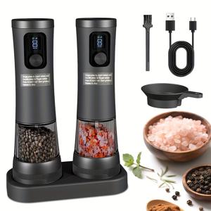 TEMU USB 충전식 전기 소금 후추 그라인더 세트 - 고속 11000 RPM 스파이스 밀, 원터치 조작, 듀얼 모드(소금/후추), 재충전 가능, 스마트 스파이스 그라인더, USB 작동, 저전압