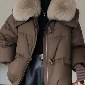 TEMU 플러스 사이즈, 여성용 플러스 사이즈 겨울용 보온 패딩 코트 - 두꺼운 칼라 & 버튼 프론트, 미디엄 기장 루즈핏 재킷, 추운 날씨를 위한 우아한 특별 라인, 손세탁 가능한 아우터웨어