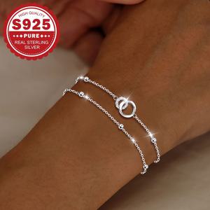 TEMU 1개 우아한 S925 순은 이중 레이어 라운드 링 팔찌, 십자가 비즈 포함, 저자극성, 그녀를 위한 이상적인 선물, 일상 및 특별한 날에 다용도, 사계절 액세서리, 일상 주얼리|우아한 팔찌|저자극성 주얼리