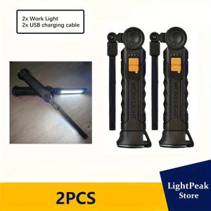 TEMU 1/2개 MACROCOSM USB 충전식 핸드헬드 LED 손전등, USB 미니 COB 작업등 자석 베이스 & 후크 포함, 캠핑, 낚시, 독서, 수리, 비상 조명용 휴대용 접이식 손전등 - USB 케이블 포함|후레쉬