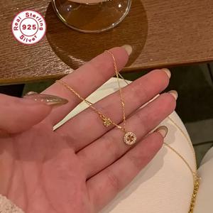 TEMU 18K 금도금 S925 스털링 실버 합성 지르코니아 세련된 클로버 행운의 매듭 목걸이 - 여자친구와 친구를 위한 완벽한 선물, 청소년용 스타일리시 액세서리|은목걸이