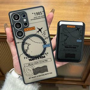 TEMU 2개 세트 럭셔리 패션 창의적인 항공 지도 무늬 자석 폰 케이스 & 고급 인조 가죽 멀티 기능 카드 클립 삼성 갤럭시 S25울트라 S25 S24 S23 S22 플러스 울트라 FE A55 A54 A53 A52 A52S A16 A15 A14 5G KW1 자석 지갑형 카드 홀더, 은행카드·신용카드·ID 등 1~3장 수납 가능 KI1