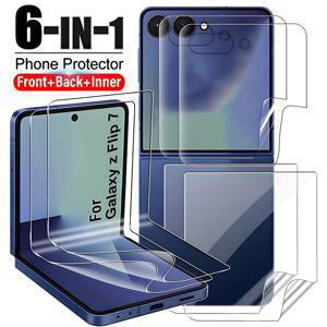TEMU 삼성 갤럭시 Z 플립 7 6 5 4 3 호환 6in1 스크린 + 외부 + 후면 하이드로겔 필름, HD 풀 커버리지 보호필름, 자가 회복 방수기, 기포 없음, 긁힘 방지, 지문 방지, 터치 감도 유지