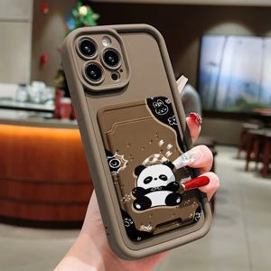 TEMU 두피스 세트: 귀여운 판다 그래픽 TPU 안티드롭 풀 커버 보호 케이스 - 애플 아이폰 6/7/8/X/Xs/Xr/Xs Max/11/12/13/14/15 Pro Max용 브라운 자체 접착 카드 홀더/카드 슬롯 폰 케이스/인서트 카드 지갑, 커플, 여성, 딸, 남자친구, , 청소년 소녀를 위한 완벽한 생일 및 크리스마스 선물