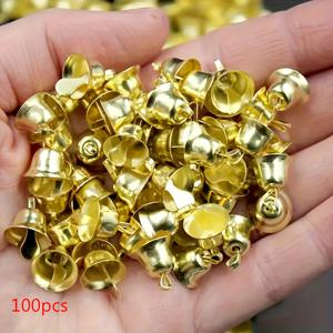 TEMU 100개 미니 골든 벨 참 - 반짝이는 메탈 크리스마스 & 추수감사절 장식품, 공예용 내구성 있는 금속 매달림 장식, 전기 필요 없음, 축제 장식, 반짝이는 마감, 정교한 디테일, 크리스마스에 가장 적합, 추수감사절에 완벽, 공예용 벨 비즈, 공예용 벨, 크리스마스 벨, 크리스마스 벨 장식, 빈티지 크리스마스 장식