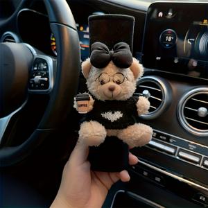 TEMU 1개 귀여운 자동차 시트 벨트 어깨 커버 익스텐더 - 부드러운 폴리에스터, 블랙 & 핑크 베어 디자인과 꽃 장식, 모든 차량에 적합 - 크리스마스, 할로윈, 추수감사절 선물로 이상적