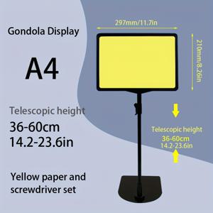 TEMU 조절 가능한 높이의 홍보 디스플레이 스탠드 - 블랙/옐로우 플라스틱 가격 목록 홀더, 여러 개의 후크가 있는 소매점, 가정 사무실 및 무역 전시회용, 소매점 디스플레이, 세련된 디자인, 쉬운 조립