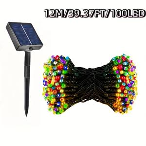 TEMU 1개 50/100/200개 리튬 배터리 LED 태양광 스트링 라이트 야외용, 녹색 와이어 솔라 크리스마스 라이트, 8가지 모드 깜박이는 요정 조명, 무대 조명 크리스마스 트리 정원 결혼식 장식 야외 캠핑 내구성 있는 PVC 소재