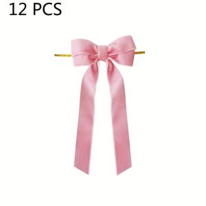 TEMU 12개 핑크 벨벳 리본 크리스마스 트리 장식 - 5x10인치 우아한 리본, 배터리 불필요, 수제 봉제 리본, 결혼식, 생일 파티, 현관 & 코켓 룸 데코