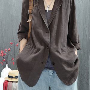 TEMU 여성용 빈티지 브라운 리넨 코트 - 우아한 칼라 싱글 버튼 클로저 재킷, 가슴 포켓, 구조적 H-라인 실루엣 & 슬릿 헴, 캐주얼에서 포멀까지 봄/가을/여름용 아우터웨어 (손세탁 가능) - 다용도 일상 & 특별한 날을 위한 코트, 여성용 재킷,여성용 재킷|린넨