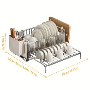 TEMU 1개 URluna 확장형 식기 건조대 - 다기능 공간 절약형 카운터탑 정리함, 커틀러리 & 컵 드레이너 포함, 주방용 내구성 있는 금속/플라스틱 구조, 현대적인 주방 용품, 효율적 물 배수|식기건조대|식기건조기