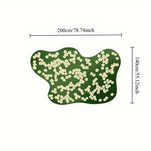 TEMU 플러시 그린 모스 & 화이트 데이지 에어리어 매트 - 부드럽고 미끄럼 방지, 불규칙한 모양, 세탁기 사용 가능 - 거실, 침실, 발코니 장식에 이상적, 거실용 러그