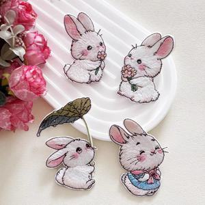 TEMU 새로운 4개 세트 자체 접착 귀여운 토끼 자수 스티커 | 생일, 크리스마스, 할로윈, DIY 티셔츠, 모자, 스카프, 물병, 노트북에 완벽한 고품질 장식용 패치
