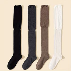 TEMU 4팩 여성용 오버더니(OTK) 양말 - 두꺼운 쿠션감, 우아한 데일리 & 포멀 스타일 브라운/블랙, 드레스·스커트·청바지용 부드럽고 내구성 있는 소재