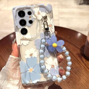 TEMU 인스 블루 앤 화이트 플라워 갤럭시 삼성 S25 울트라 휴대폰 케이스 S24 FE 호환 A56 플라워 투명 블루 비즈 짧은 체인 A16-5G /A17 끈 삼성 A15/A05S 케이스 S24/S24ULTRA 스몰 프레쉬 A36/A35-5G 크림 패턴 A54/A55-5G/S25 휴대용 비즈 체인 S22 울트라/S23/A26