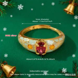 TEMU 무팬 조절 가능한 S925 실버 링 레드 가네트 포함 - 우아한 오픈 디자인, 결혼식, 파티 및 일상 착용에 완벽, 선물 상자 포함, 웨딩 주얼리, 패션 액세서리, 내구성 있는 주얼리, 청소년용