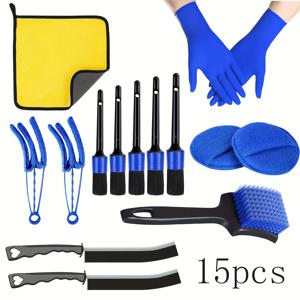 TEMU 15피스 세차 디테일링 키트, 세차 디테일링 브러쉬 세트, 세차 디테일링 드릴 브러쉬 세트, 장갑, 디테일링 브러쉬, 세차 키트, 세차 액세서리, 내부, 외부 및 휠 세차 도구 키트 - 전원 불필요