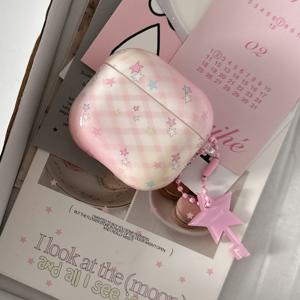 TEMU 핑크 블루 패턴 컬러풀 스타 + 키체인 이어폰 케이스, 애플 에어팟 프로 2/프로/3/2용, 세련된 여성용 이어폰 커버