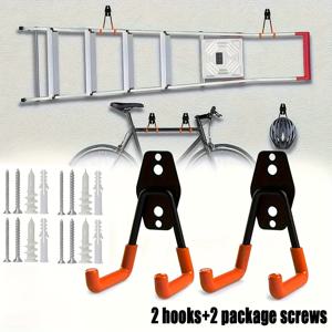 TEMU 4개 세트 헤비듀티 금속 후크 (행거 2개 + 고정 나사 2세트 포함) - 산업용 벽걸이 차고 수납 선반, 사다리·자전거·공구용 공간절약형 방청 솔루션 - 내구성 강한 홈 & 워크숍 정리대