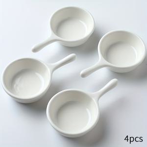 TEMU 손잡이가 있는 4개의 흰색 세라믹 접시 세트, 다양한 용도로 창의적으로 디자인된 제품, 홈에서 잼과 향신료를 서빙하기에 완벽하며 재사용 가능합니다