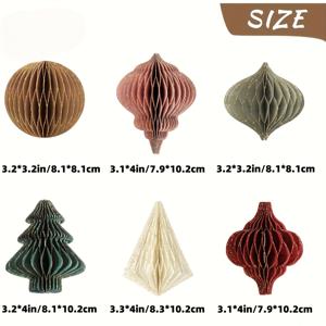 TEMU 6개 크리스마스 파티 장식 세트 - 3D 미니 글리터 에지 종이 벌집 랜턴 | 빈티지 스타일 홈 데코, 벽걸이 장식 & 연말파티 소품 | DIY 휴일 트리 및 새해 장식용, DIY 축제 장식,크리스마스 트리 장식,미니 글리터 장식, 크리스마스 장식,글리터 엣지 디자인,축제 종이 예술,글리터 악센트,종이 재질 장식, 호스트