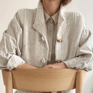 TEMU 여성용 나무 뿔 단추 & 스탠드업 칼라 슬리브리스 스웨터 조끼 - 기하학 패턴 가디건, 사계절 캐주얼~세미포멀 숏 레인지 재킷, 미디엄 스트레치 레이어링 (패딩/벨트 없음) - 엘레강트 스페셜 라인 컬렉션