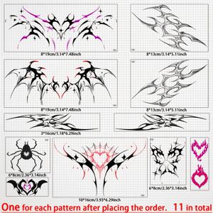 TEMU 11개 세트 귀여운 픽시 윙 토템 컬러풀 코스프레 글리터 타투 스티커 - 방수, 오래 지속되는 리얼리스틱 임시 문신 (가슴, 팔, 허벅지용), 1~5일 지속, 트렌디 바디 아트 데칼|타투스티커