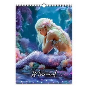 TEMU 2026 인어 달력 - 우아한 인어와 산호초 벽걸이 플래너, 빛나는 꼬리 디자인, 파스텔 퍼플/핑크/블루/보라색조, 여성과 소녀를 위한 월간 데이트드 페이지, 홈 & 오피스 장식, 생일 선물 아이디어, 인어 테마 이벤트용, English Text가 포함된 12개월형 스프링바운드 플래너