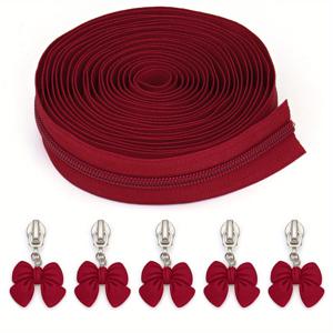 TEMU 1세트 = 450cm/5야드 지퍼 + 지퍼풀 5개, 5# 나일론 지퍼, 매칭 리본 지퍼풀, 네 가지 색상: 연분홍, 노랑, 보라, 버건디, 홈 재봉 DIY 지퍼 교체용, 의류 수리,장식용 지퍼 풀,스타일리시 지퍼,내구성 있는 지퍼,강화된 이빨,교체용 지퍼,재봉 용품,공예 제작자들,패션